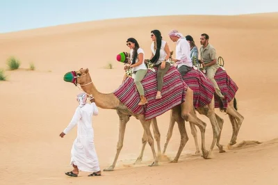 Experience dubai’s lahbab desert with a morning safari, 20-minute camel ride, dune bashing, and sandboarding. includes hotel pickup and local guide.