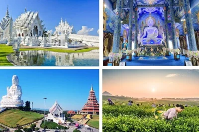 Descubre el templo blanco, el templo azul, el gran buda y la plantación de té singha en chiang rai con guía local. incluye almuerzo, entradas y recogida en chiang mai.