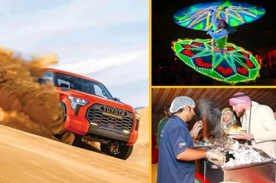 Experience dubai’s desert at sunset with a bbq dinner, camel ride, live belly dance & tanura show, plus hotel pickup for a relaxed evening adventure.