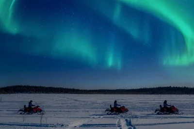 Ride snowmobiles into lapland’s forests from rovaniemi, chase the northern lights, warm up by a bonfire with berry juice, and enjoy transfers plus winter gear.
