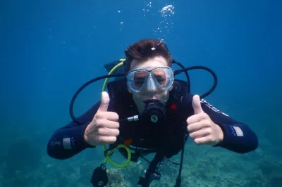 Feel the rush of your first dive at hon mun island, nha trang. small groups, two guided dives, breakfast and lunch included. hotel pickup for easy booking.