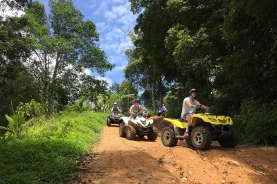 Feel the thrill of koh samui’s wild side on an atv tour from maenam, with mountain trails, a waterfall swim, and thai lunch included. pickup & drinks covered.