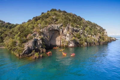 Paddle lake taupo to the maori rock carvings, hear local legends from your guide, and take a swim in clear waters. includes kayak gear, refreshments & photos.