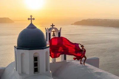 Step into a flying dress for a santorini photoshoot with a local team, creative guidance, and digital images included. dress, assistant, and pickup options.