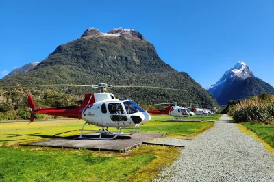 Feel the rush of flying from queenstown to milford sound, cruise beneath waterfalls, land on a glacier, and enjoy a picnic lunch. includes hotel pickup & local guide.