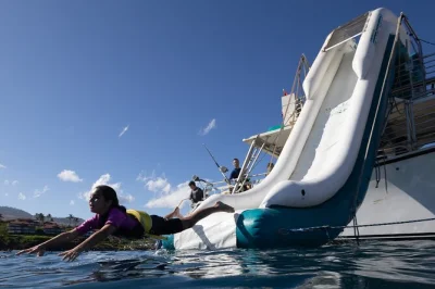 Erlebe den molokini crater, schnorchle mit schildkröten in turtle town und rutsche auf mauis schnellster bootsrutsche. inklusive verpflegung, ausrüstung und persönlichem service.