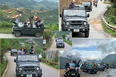 Feel the wind on an open-air ha giang jeep tour—dong van plateau, ma pi leng pass, local villages, all meals, homestay, and pickup included for a true adventure.