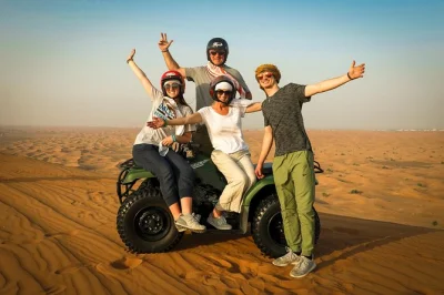 Feel the dubai desert’s pulse with quad biking, camel rides, and sandboarding. includes hotel pickup, refreshments in an ac tent, and a local guide.