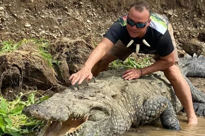 Explore o rio tarcoles na costa rica com jason, o famoso homem dos crocodilos, e veja de perto esses gigantes selvagens. passeio de barco guiado incluso.
