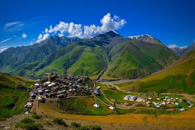Feel ancient mountain air in khinalig, ride soviet 4x4s through gudialchay gorge, and see azerbaijan’s rare pink lake—includes pickup and bilingual guide.