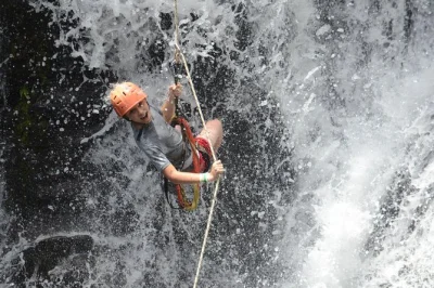 Vivez l’adrénaline près de manuel antonio avec rappel, tyrolienne et cascade dans la forêt tropicale du costa rica. navette, snacks et déjeuner inclus.