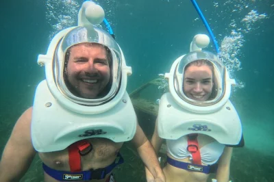 Feel the thrill of seatrek in st. lucia—walk underwater, breathe easy, and spot marine life with a local guide. includes private transport and safety briefing.