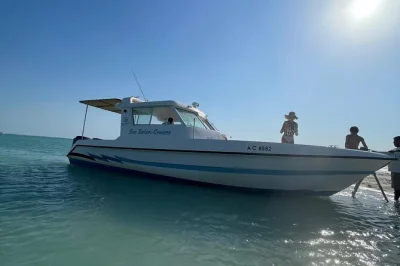 Feel the salt on your skin as you island-hop abu dhabi by speed boat, swim at dolphin island, play games at crystal bay, and relax with snacks—includes pickup.