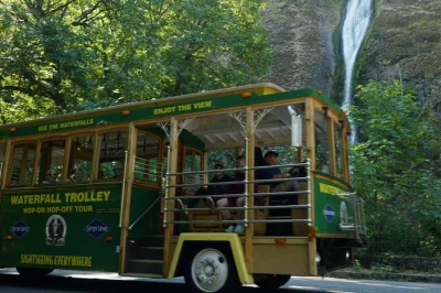 Breeze past parking stress in the columbia river gorge, ride the open-air trolley to multnomah falls & more, with narrated stops and easy pickup in corbett.