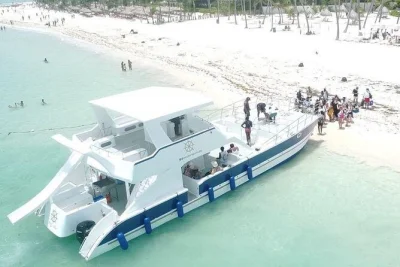 Set sail from punta cana on a private catamaran charter with snorkeling at bavaro reef, fresh coconuts on virgin beach, and a floating bar in the natural pool. includes drinks, snacks, and crew.