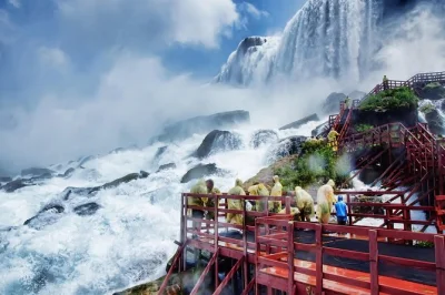 Feel the rush at niagara falls with a guided walking tour, stories of daredevils, and reserved cave of the winds admission. includes express entry and local insights.