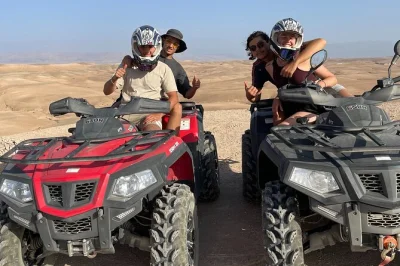 Ride quads and camels in agafay desert, near marrakech. includes berber tea in a nomad tent, gear, and local guide. book your desert adventure now.