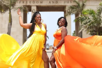 Feel the wind in a luxury flying dress during a photoshoot in accra. includes dress rental, local photographer, and personal posing assistant. book your shoot now.