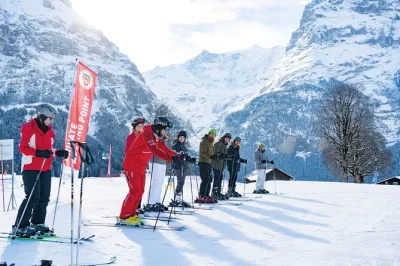First-time ski day trip from lucerne to jungfrau region. includes ski gear, instructor, and free time in grindelwald. perfect for beginners.