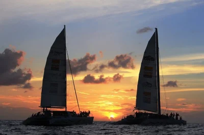 Sail from simpson bay along st. maarten’s coast at sunset, enjoy a creole buffet dinner, open bar, and dancing on a 65-foot catamaran with local crew—shoes off, worries off.