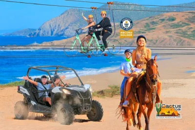 Vivi l’emozione a los cabos con un giro in utv, una cavalcata sulla spiaggia e l’avventura in sky bike. include pick-up in hotel, guida locale, degustazione di tequila e tutta l’attrezzatura.