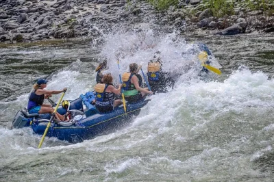 Feel the rush of salmon river rafting, swim in quiet pools, and share stories with guides. includes pickup, gourmet lunch on a white sand beach, and all gear.