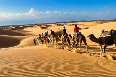 Feel the shift from fes’s medina to erg chebbi’s dunes on a 3-day journey. includes camel trek, private luxury tent, ait ben haddou, pickup, and berber music under the stars.
