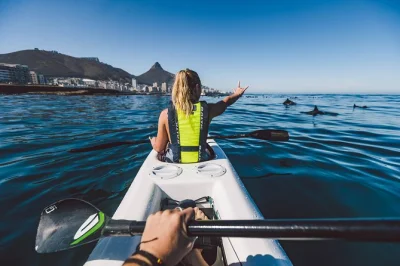 Siente la brisa atlántica mientras recorres la costa de cape town en kayak, avistando fauna y disfrutando de lion’s head y table mountain desde el agua. guía y equipo incluidos.