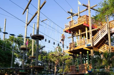 Vivez l’adrénaline à cocoa beach aerial adventures : tyroliennes, grimpe et équilibre dans la canopée des chênes. accessible à tous niveaux, 2 heures d’aventure garanties.
