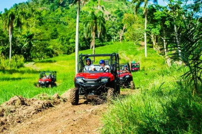 Acelere em buggies na lama de punta cana, conheça os macacos-prego no monkeyland e refresque-se no rio anamuya. inclui transporte e almoço típico dominicano.