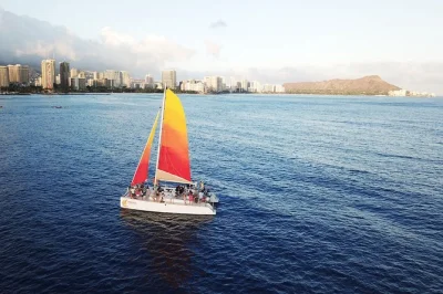 Feel the breeze on a waikiki afternoon sail, spot dolphins or whales, enjoy open bar drinks, and relax with local guides. includes beach boarding and parking validation.