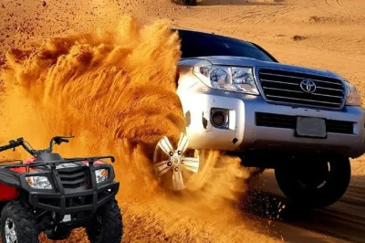 Feel the dubai desert come alive at sunset with quad biking, camel rides, sandboarding, and a bbq dinner. includes hotel pickup, live shows, and local flavors.