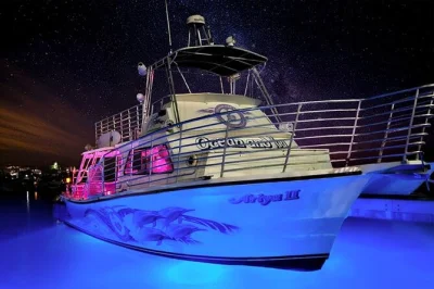 Feel the energy of waikiki on a sunset party cruise with live dj, full bar, city lights, and diamond head views. includes drink ticket and local guide onboard.