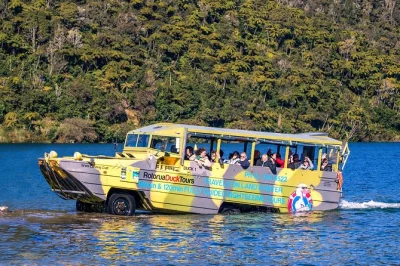 Vivi l’emozione di un tour in duck boat a rotorua: guida un veicolo anfibio della seconda guerra mondiale, tuffati nei laghi, ascolta storie locali e scopri le meraviglie geotermiche con una guida d