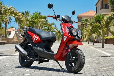 Sal island erleben: scooter mit offroad-reifen, surfbrett-halter, helm und versicherung. abholung vor ort und familienfreundliche optionen inklusive.
