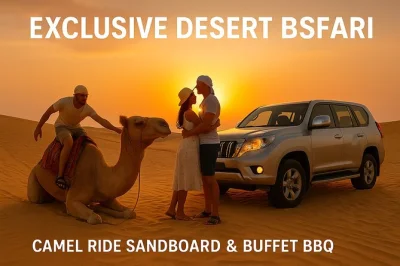 Feel the thrill of dubai’s red dunes on a private desert safari with camel ride, sandboarding, live shows & buffet bbq dinner. includes pickup from your hotel.