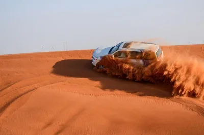 Vivez l’adrénaline du dune bashing à dubaï, balade à dos de chameau, dîner bbq et spectacles de danse orientale. transfert, encas et guide inclus.