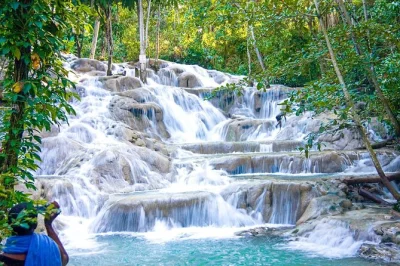 Reserve um tour privado às dunn’s river falls saindo de montego bay. suba as cachoeiras, nade em piscinas naturais e relaxe na praia. perfeito para famílias e grupos.
