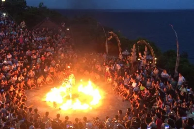 Let the ocean breeze hit your face at uluwatu temple, watch the kecak fire dance as the sun drops, then eat seafood on jimbaran beach. includes pickup.