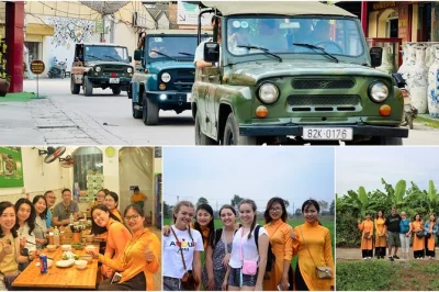 Descubre hanoi desde un jeep vintage conducido por mujeres, cruza el icónico puente long bien, prueba el café con huevo y conoce a locales en un tour único con guía y almuerzo incluidos.