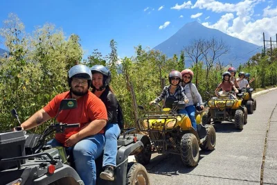 Feel the buzz of antigua on an atv mountain tour with stops at cerro de la cruz, hobbitenango eco-park, and a chocolate tasting in san juan del obispo. includes guide & helmet.