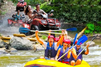 Feel the rush of bali’s ayung river rafting and atv rides, cool off under waterfalls, and share laughs with local guides. includes lunch and hotel transfers.