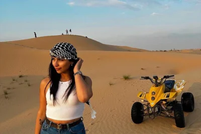 Feel the rush of quad biking and dune bashing in abu dhabi’s desert, then unwind with a live bbq dinner and shows. includes hotel pickup and english guide.
