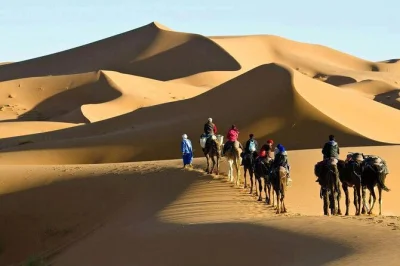 Découvrez erg chebbi, chevauchez des chameaux au coucher du soleil et dormez sous un ciel étoilé lors de ce circuit de marrakech à merzouga, avec transfert et guide local inclus.