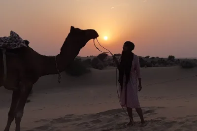 Sleep under thar desert stars near jaisalmer, ride camels with local guides, taste campfire-cooked meals, and wake to chai at sunrise. includes pickup & meals.
