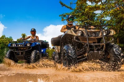Sinta a adrenalina em atvs, deslize pelas tirolesas na selva maia e mergulhe em um cenote perto de puerto morelos. inclui transporte, grupo pequeno, tacos e guias locais.