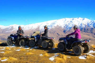 Feel the wind on a guided cardrona valley quad bike tour near wanaka, with alpine trails, river crossings, and gold rush sites. includes gear and local guide.