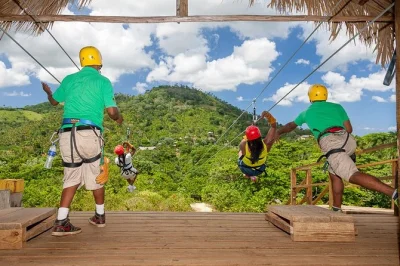 Feel the rush on punta cana’s dual zipline course, with 12 lines, double cables, and caribbean mountain views. includes pickup, guides, and all safety gear.