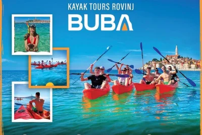 Découvrez rovinj en kayak : pagayez devant la vieille ville, plongez avec masque et tuba à l’île sainte-catherine, testez le saut de falaise et repartez avec des photos offertes.