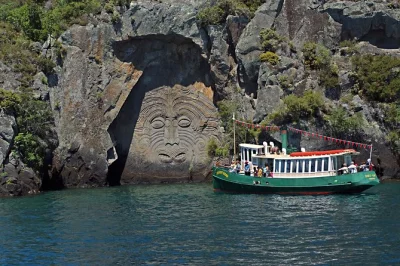 Sail lake taupō to the māori rock carvings aboard ernest kemp, with live local commentary, complimentary drinks, cookies, and an optional swim. includes pizza & drinks.